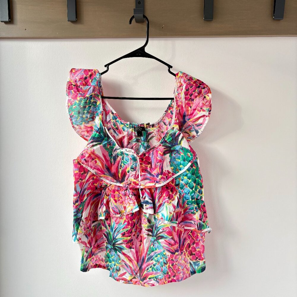 J.Crew Tropical Ruffle Tank Top Pink Floral Cotton Sleeveless - NWT - Size 8